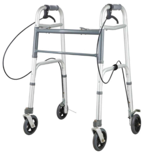 Alu. two button folding walker with 5"wheels and handle brake WA023-5